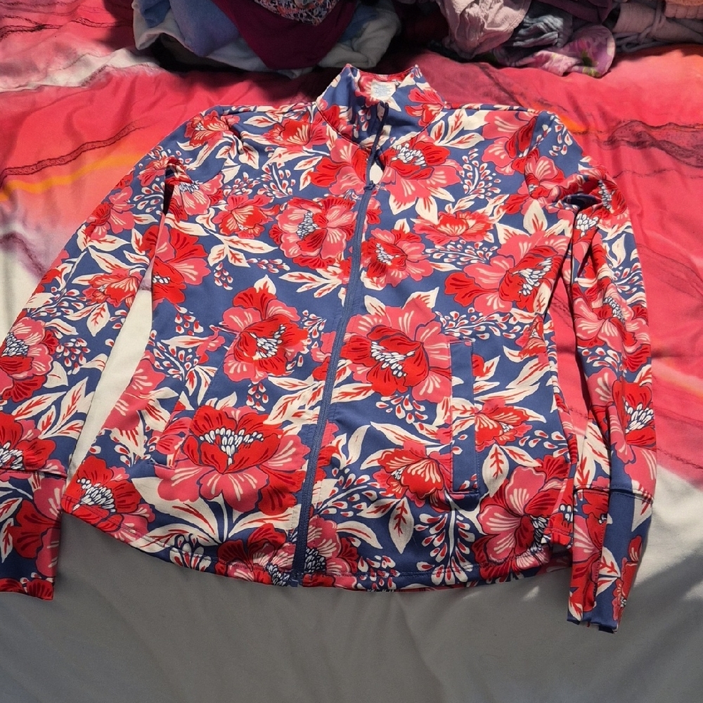 Sigrid Olsen Vibrant Red and Blue Floral Jacket